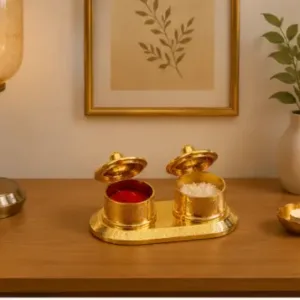 Roli Akshat Box | Golden Finish Aluminium Kumkum & Rice Container for Pooja ( default, OS )