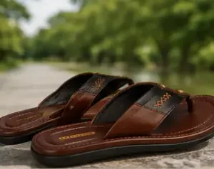 Goodreed Men's Brown Leather Flip Flops – Premium EVA Sole Casual Thong Slippers for Daily Wear ( brown, IND-8 )