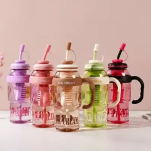1300ml Water Bottle with Straw & Handle | Leakproof Transparent Plastic Tumbler for Gym, Office & Travel ( multicolor, OS )