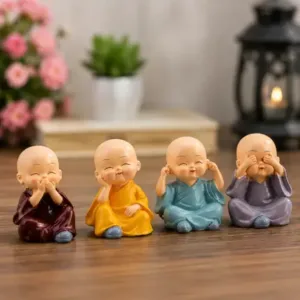 Mini Buddha Monk Statue Set (Pack of 4) – Cute Resin Buddha Figurines for Car Dashboard, Tabletop, Home & Office Décor ( multicolor, OS )
