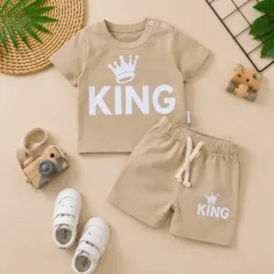 Kids Cotton Summer Clothing Set – Printed T-Shirt & Shorts (0-6 Years) ( default, 0-1 Years )