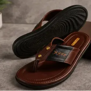 Goodreed Men's Brown Leather Flip Flops – Premium EVA Sole Casual Thong Slippers for Daily Wear ( brown, IND-8 )