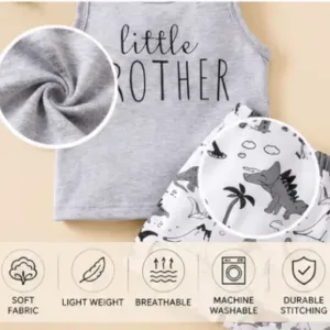 Kids Cotton Clothing Set – Printed Sleeveless Top & Shorts (0-5 Years) ( default, 3-4 Years )