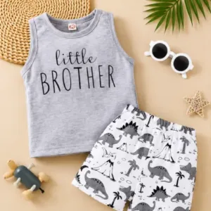 Kids Cotton Clothing Set – Printed Sleeveless Top & Shorts (0-5 Years) ( default, 0-3 Months )