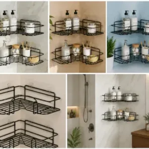 Self Adhesive Metal Corner Shelf for Bathroom & Kitchen | Wall Mounted L-Shape Storage Rack (Pack of 2) ( default, OS )