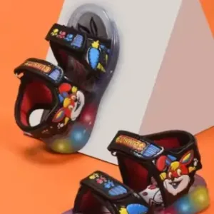 Kids Light-Up Cartoon LED Sandals Double Strap Adjustable Velcro Cushioned Durable Footwear ( black, 5-5.5 Years )