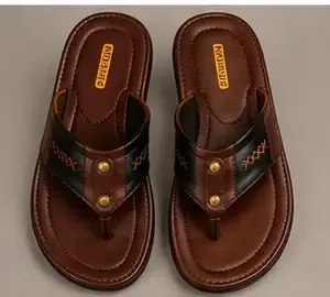 Goodreed Men's Brown Leather Flip Flops – Premium EVA Sole Casual Thong Slippers for Daily Wear ( brown, IND-8 )