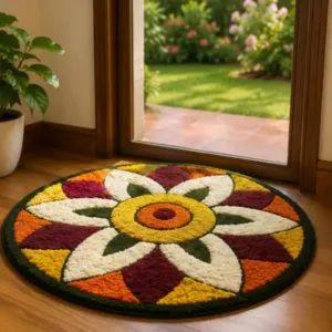 Stylish Rangoli Cotton Doormat with Anti-Skid Backing – Soft Decorative Floor Mat for Home Entrance, Bedroom & Kitchen ( default, OS )
