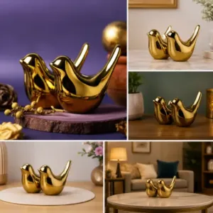 Golden Ceramic Bird Figurines (Pack of 2) – Decorative Bird Showpieces for Home, Office, Living Room & Table Décor ( default, OS )