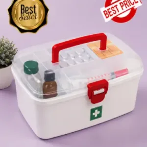 Multipurpose Medicine Storage Box with Handle | Plastic First Aid Kit Organizer with 2 Compartments (White) ( default, OS )