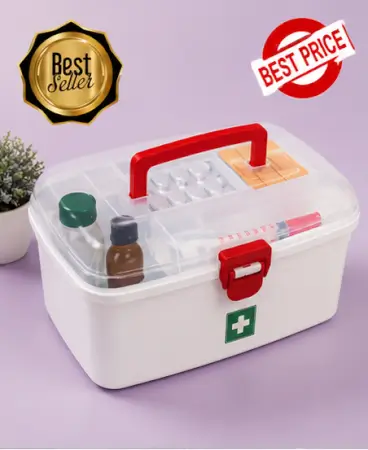 REMnC2onwYSIx7Cikvdv6k3sk8XK6OMvbKKVflF2.webp Multipurpose Medicine Storage Box with Handle | Plastic First Aid Kit Organizer with 2 Compartments (White) ( default, OS )
