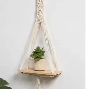 Macrame Wall Hanging Shelf (Pack of 2) | Handmade Cotton Rope Floating Wooden Shelves for Home Décor & Plants ( default, OS )