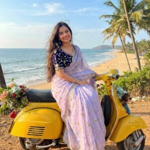 Sofiya Soft Fendy Satin Saree Lavender With Embroidery Sequence Stitched Blouse