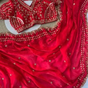Premium Soft Fandy Satin Silk Wine Embroidery Sequence Saree Collection