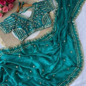 Premium Soft Fandy Satin Silk Magenta Embroidery Sequence Saree Collection
