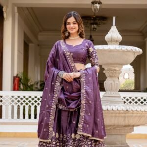 Premium Gold Crush Purple Lehenga Choli Set – Royal Wedding Collection