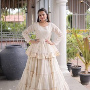 Off-White Cora Cotton Peplum Top & Lehenga Set