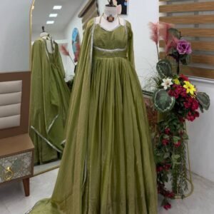 Elegant Fendy Silk Green Anarkali Gown with Dupatta