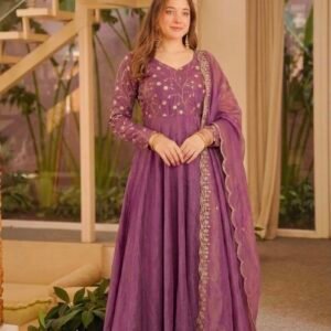 Designer Heavy Purple Cosmos Silk Anarkali Suit Set