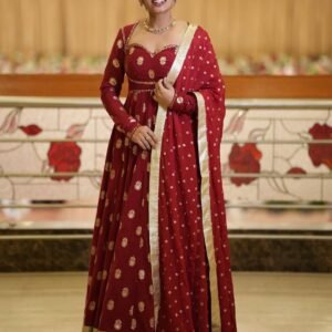 Red Georgette Zari & Sequins Embroidered Gown with Dupatta