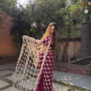 Designer Fendy Silk Mirror Work Purple Saree