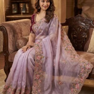 Pure Soft Silk Embroidered Flamingo Saree – Elegant Festive &Wedding Collection