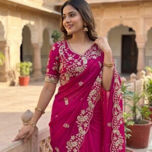 Fendy Satin Designer Pink Saree with Embroidered C-Pallu