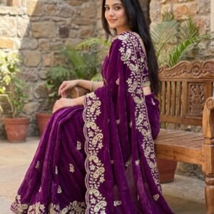 Fendy Satin Designer Purple Saree with Embroidered C-Pallu