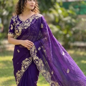 Fendy Satin Designer Blue Saree with Embroidered C-Pallu
