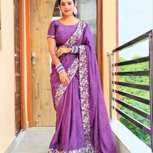 Crush Silk Saree with Fancy Sequins Embroidery Work – Purple