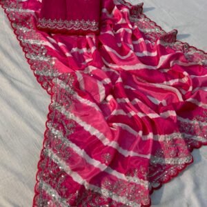 Soft Chinon Silk Pink  Digital Print Saree – Elegant Sequins Zari Work