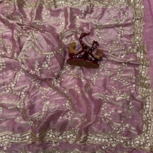 Women's Soft Space Silk Pink Saree with Sequins Embroidered Blouse