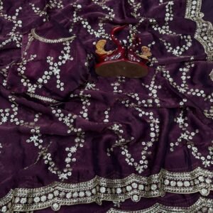 Women's Soft Space Silk Purple  Saree with Sequins Embroidered Blouse