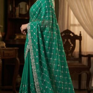 Women's Pure Green Fandy Chiffon Silk Saree with Heavy Sequin Embroidery Work