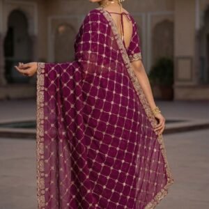 Women's Purple  Pure Fandy Chiffon Silk Saree with Heavy Sequin Embroidery Work