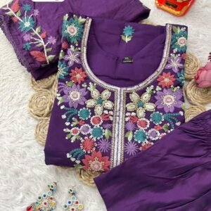 Purple Roman Silk Pakistani Suit Set – Elegant Embroidered Ethnic Wear