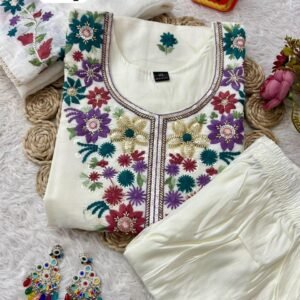 White Roman Silk Pakistani Suit Set – Elegant Embroidered Ethnic Wear