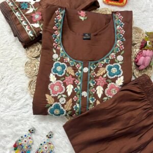 Brown Roman Silk Pakistani Suit Set – Elegant Embroidered Ethnic Wear