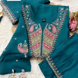 Rama ColourvHeavy Roman Silk Embroidered Suit Set with Dupatta