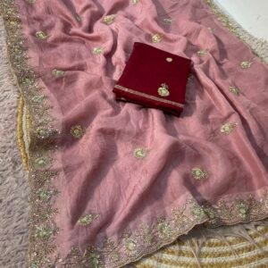 Women's Dusty Rose Casino Crush Saree with Heavy Sequin Embroidery Work