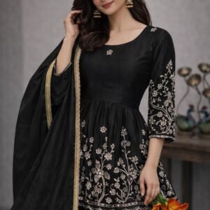 BLACK PARTY WEAR TOP AND PALAZZO WITH FANCY DUPATTA AND EMBROIDERY WORK