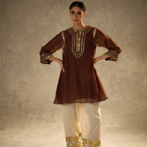 VIBRANT MAROON CHINNON CO-ORD SET WITH GOTA PATTI