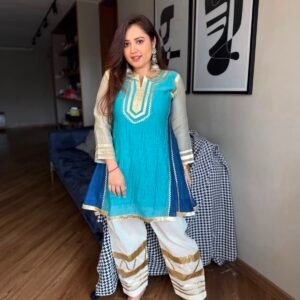 VIBRANT BLUE CHINNON CO-ORD SET WITH GOTA PATTI