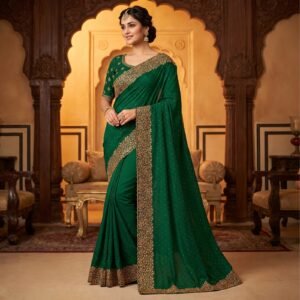 Elegant Mint Green Blooming Vichitra Silk Saree with Zari &Stone Work