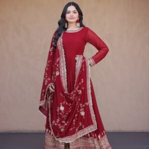 PREMIUM DESIGNER MAROON READYMADE GOWN COLLECTIONS WITH DUPTTA