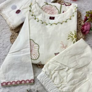Dreams Premium Pure Cotton Embroidered White Kurti Set for Women