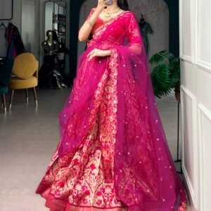 Premium Jacquard Silk Rani Pink Lehenga Choli Set – Festive &Wedding Collection