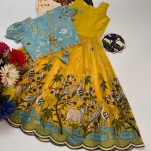 Trending Mustard Yellow  Gown With Coat For Kids(default Coat)