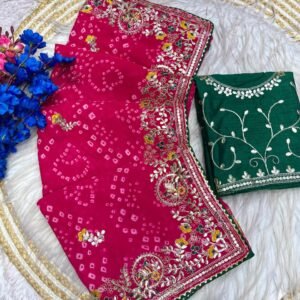 Saavan Special Rani Pink Gotta Patti Foil Bandhej Leheriya Embroidery Georgette Saree