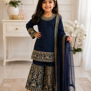 Premium Georgette With Heavy Embroidery Royal Blue Kurta Palazzo Dupatta Set